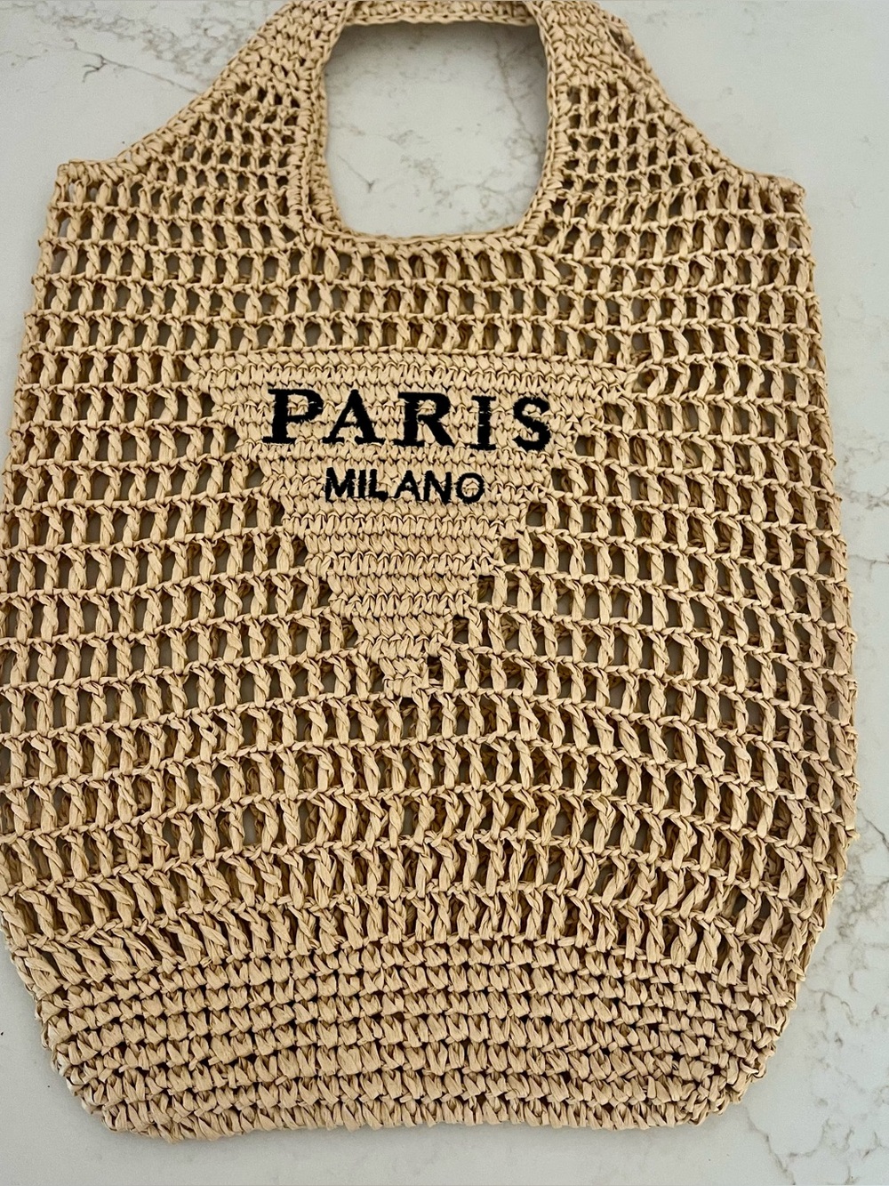 PARIS MILANO Crochet Woven Tote Bag Natural Beige Beach Shopper